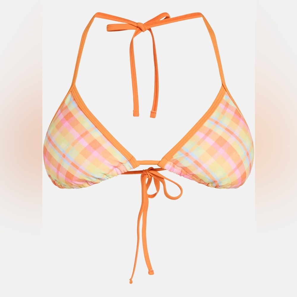 No Boundaries Orange and Colorful Plaid Triangle Bikini Top NWT Size Medium